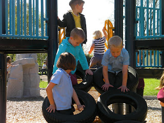 angled car tyres in playpark