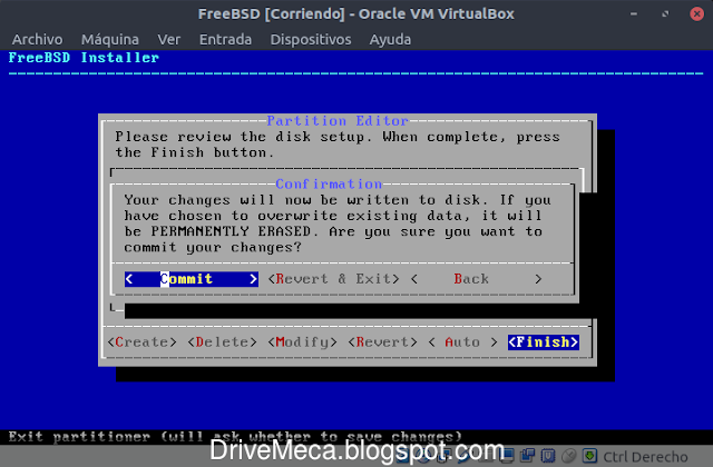 Confirmamos cambios en el disco presionando Enter sobre Commit Confirmamos cambios en el disco presionando Enter sobre Commit