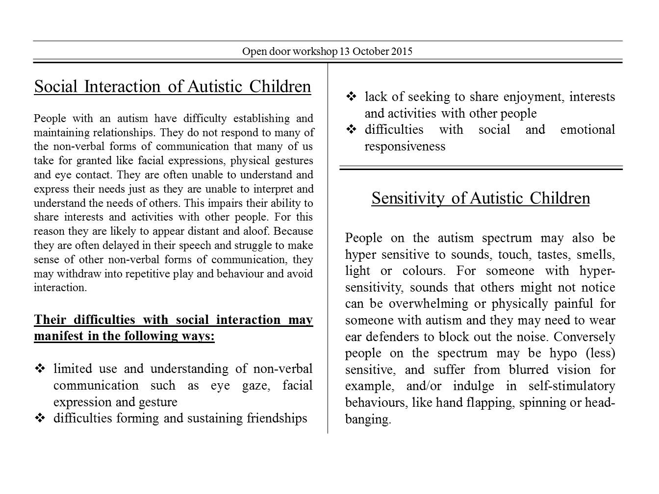 Augmenting And Improving The Local Training Center For Autistic Children 