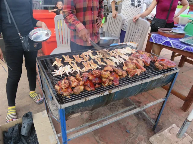 Pig face street food on the BBQ with Siem Reap Food Tours in Cambodia