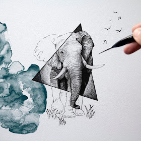 07-Elephant-and-Birds-Surreal-Animals-Mostly-Ink-Drawings-www-designstack-co