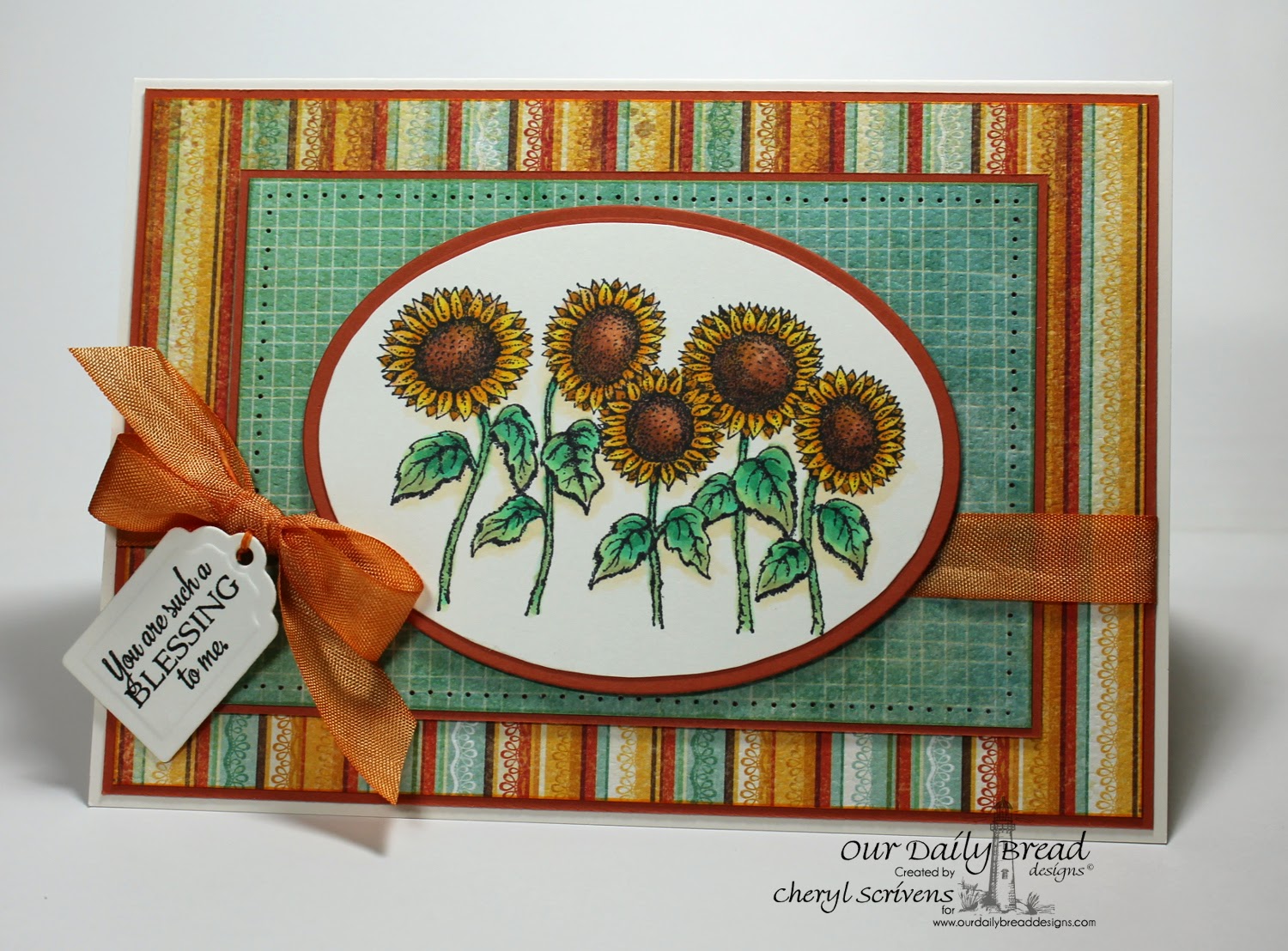 Our Daily Bread Designs, ODBDSLC214, Doily Blessings, Sunflowers, Recipe & Tags Dies, CherylQuilts, Designed by Cheryl Scrivens