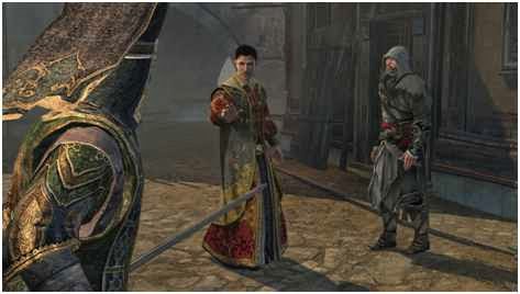El príncipe Suleiman respondiendo por Ezio ante  un jenízaro en AC: Revelations