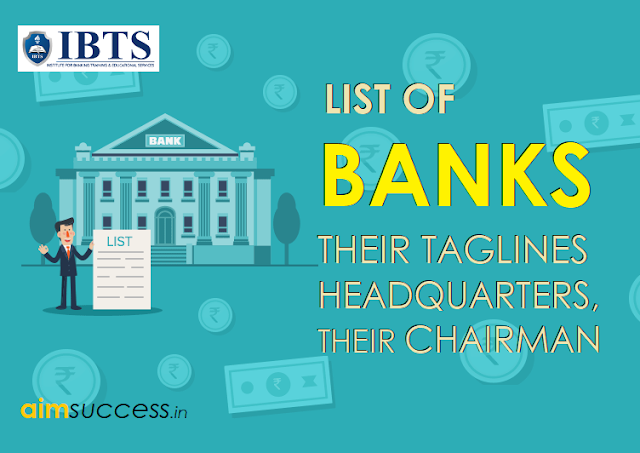 List of Banks their Headquarters, Taglines, & Name of Chairman