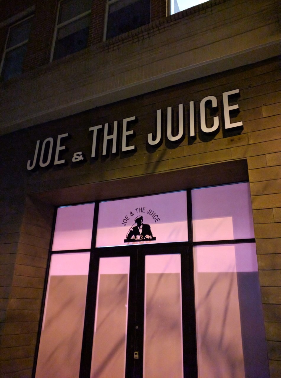 Robert Dyer Bethesda Row Sign installed at Joe & the Juice at
