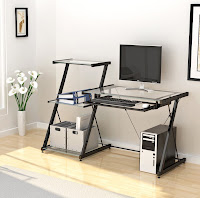 Z Line Belaire Glass L Shaped Computer Desk and Bookcase