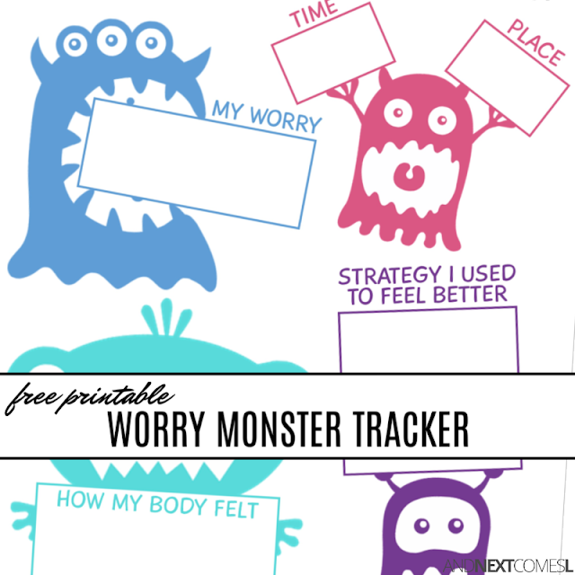 Free printable worry monster tracking sheet for kids {coping with anxiety worksheets for kids}