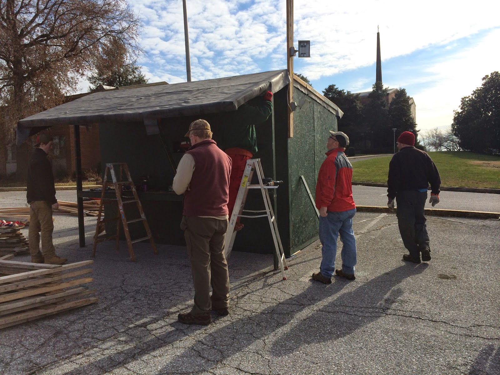 Boy Scout Troop 466 NCAC Title Christmas Tree Shed Setup 2014 (Part One)