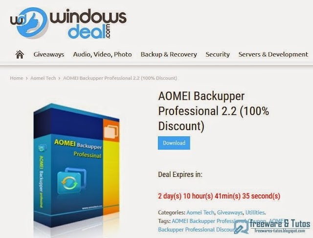 Offre promotionnelle : AOMEI Backupper Pro 2.2 gratuit !