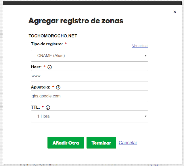 Agregar registro en GoDaddy