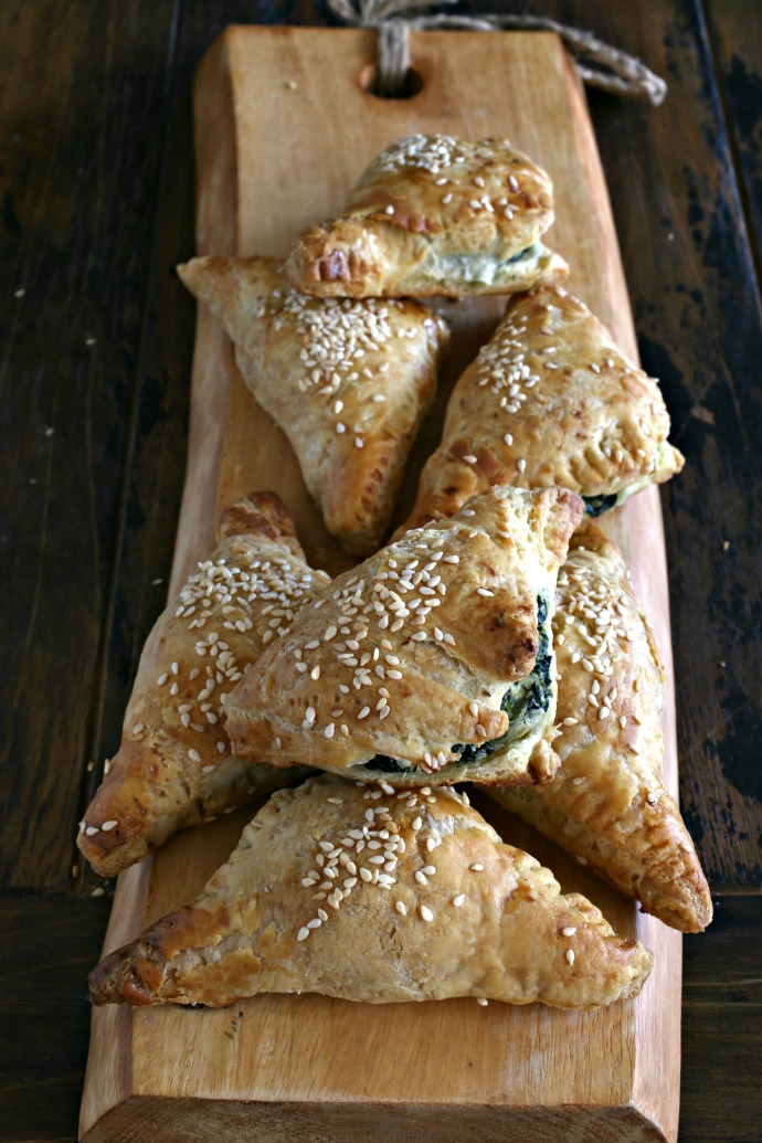 Savory puff pastry filled with spinach and feta cheese.