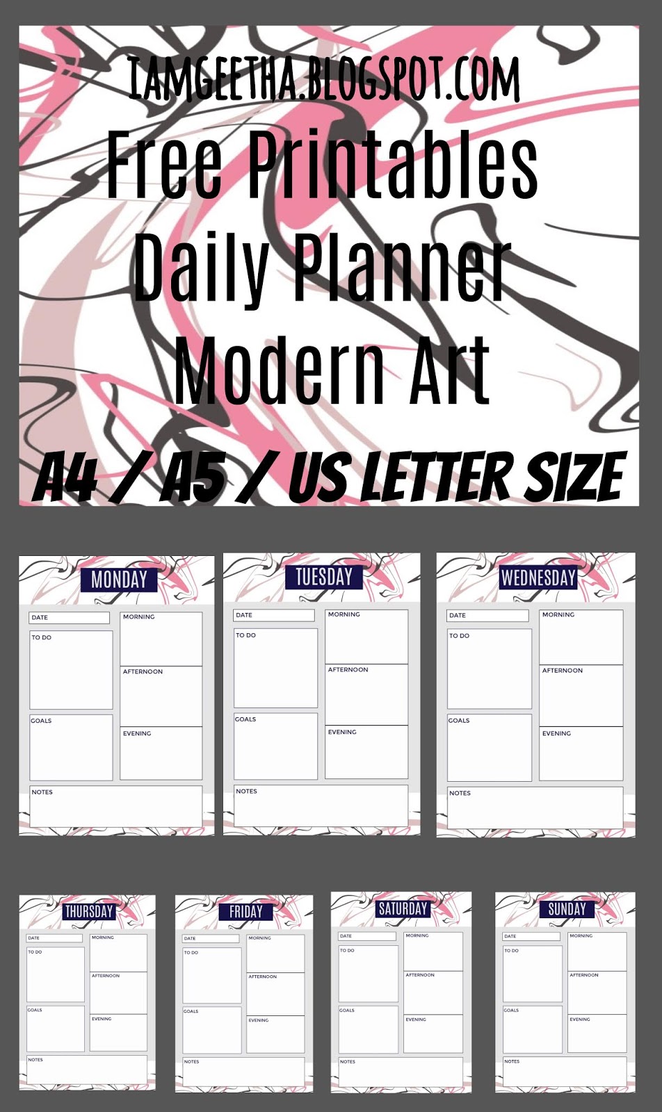 Printables Planner Modern Art Daily Planner IamGeetha
