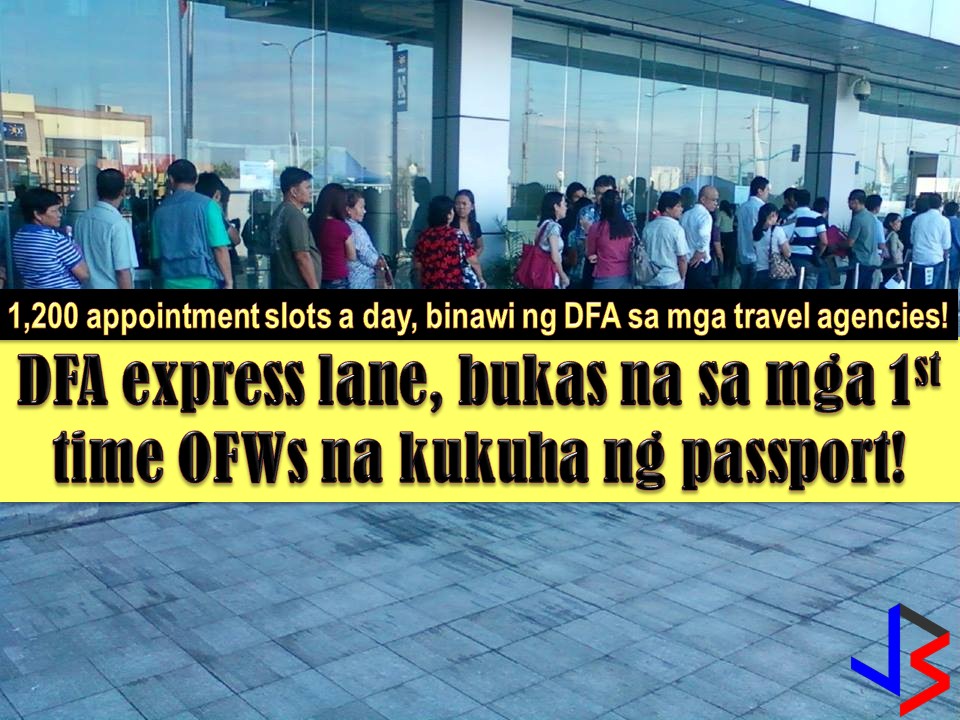 If you are planning to get an online appointment for passport application, chances are big that you can make it within few weeks or months if you are lucky.  This is after the Department of Foreign Affairs removed 1,200 slots a day that used to be reserved for travel agencies.  According to Ricarte Abejuela III, acting director of the Passport Division of the Office of the Consular Affairs clients of travel agencies will now undergo the same process as all other when applying for a new passport.