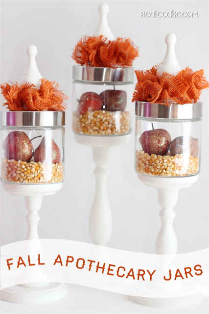 Using apothecary jars for fall decor ideas from realcoake.com
