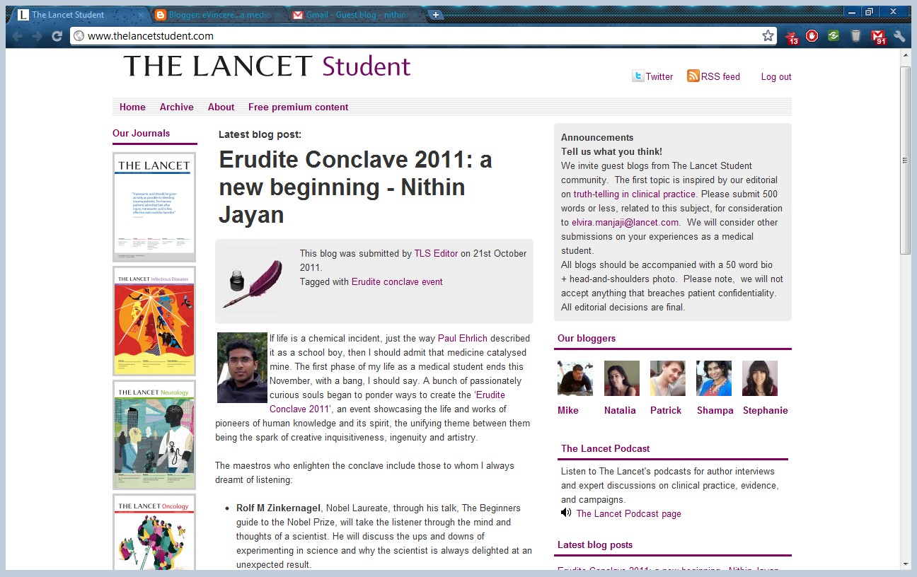 eVincere...a medico's musings The Lancet Article Erudite Conclave 2011