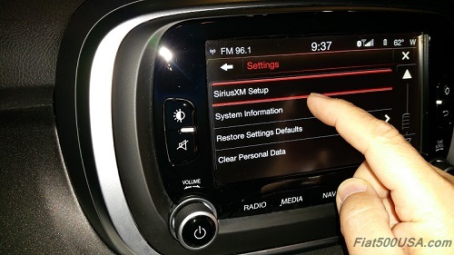 Fiat 500X Uconnect System Information Button