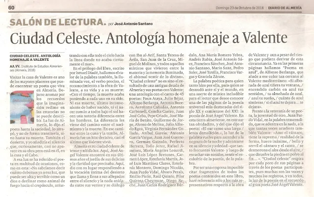 Ciudad Celeste. Antología homenaje a Valente.