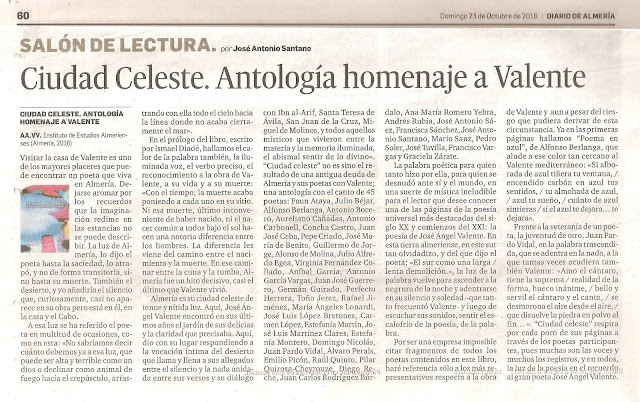 Ciudad Celeste. Antología homenaje a Valente Ciudad Celeste. Antología homenaje a Valente.