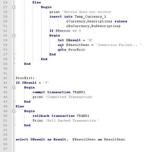 sharing How To Create an Stored Procedure with COMMIT or ROLLBACK