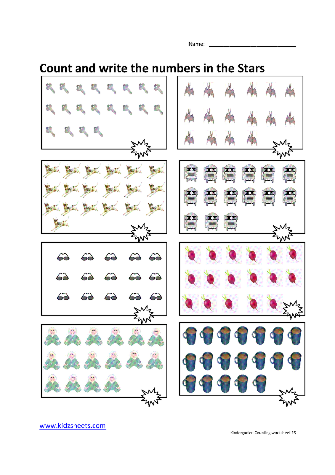 KGCounting15 - Counting Worksheet For Kindergarten