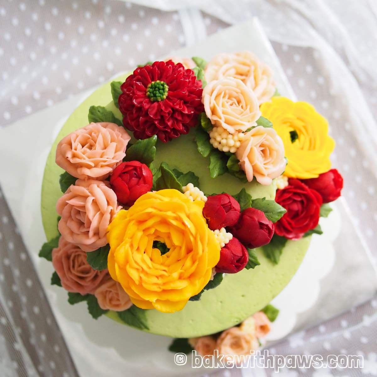 Korean Style Buttercream Flowers Cake 27 BAKE WITH PAWS