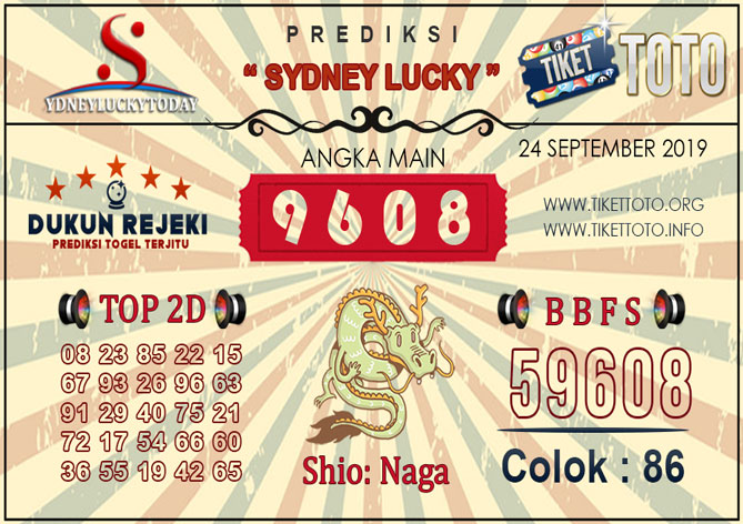 Prediksi Togel SYDNEY LUCKY TIKETTOTO 24 SEPTEMBER 2019