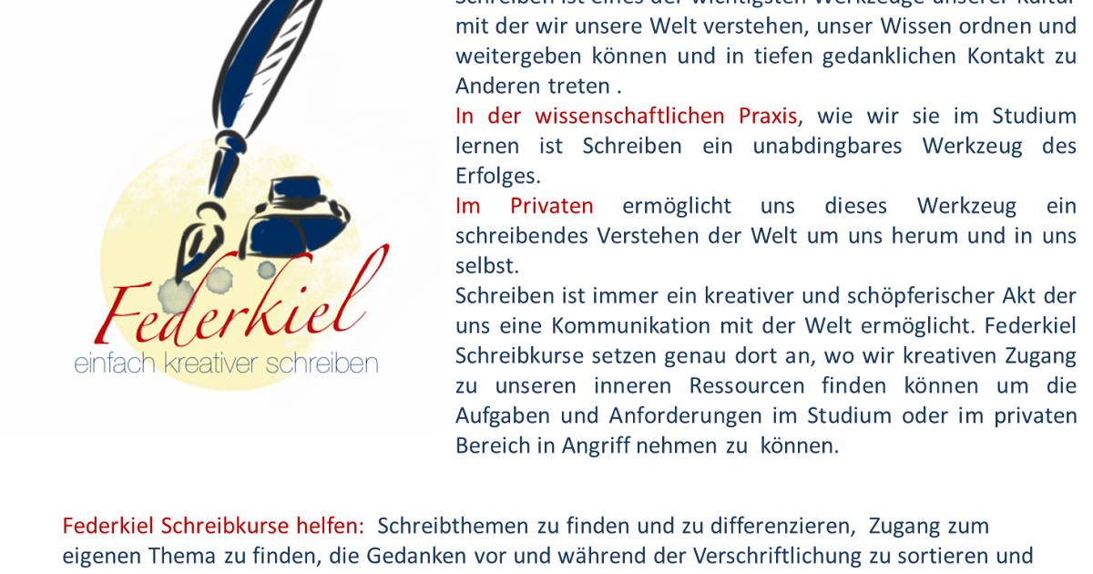 Federkiel - einfach kreativer schreiben: Federkiel Schreibkurse