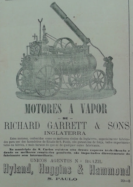 Propaganda do século XIX sobre maquinários movidos a vapor.