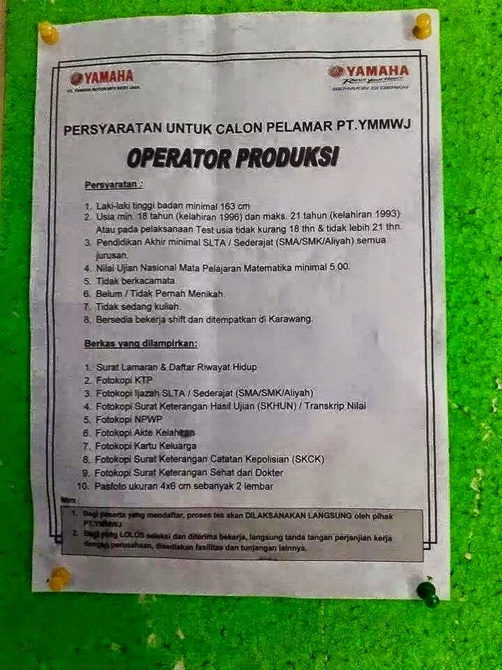 Lowongan Kerja Pt Yamaha Motor Manufacturing Wj Indonesia
