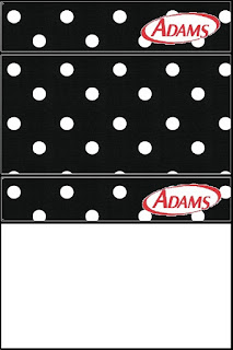 Etiqueta Golosina Adams para Imprimir Gratis de Negro con Lunares Blancos.
