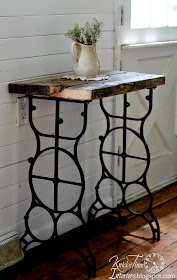 Salvaged WoodAntique Sewing Machine Table into Rustic Side Table via http://knickoftimeinteriors.blogspot.com/