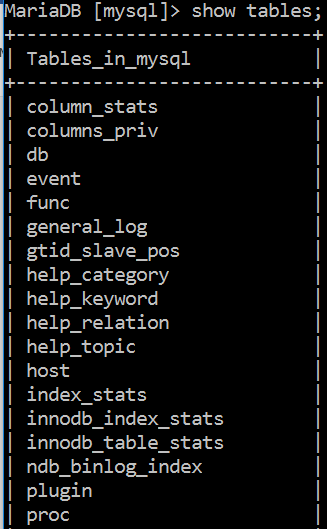 Database Laboratory: Show and describe tables in MariaDB/MySQL Server