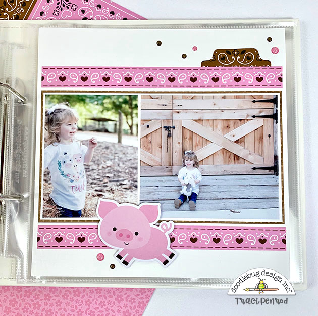 Down On The Farm Girl Scrapbook Page Layout with pigs and a pink bandana print