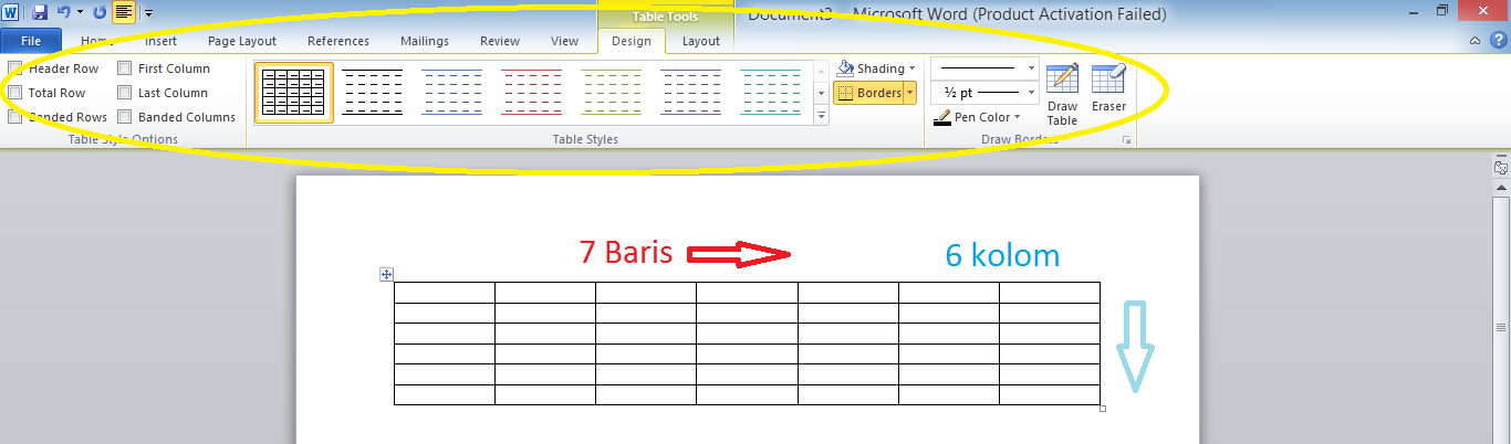 View таблицы. Word Table Style options.