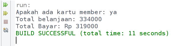 Hasil output program dengan percabangan bersarang