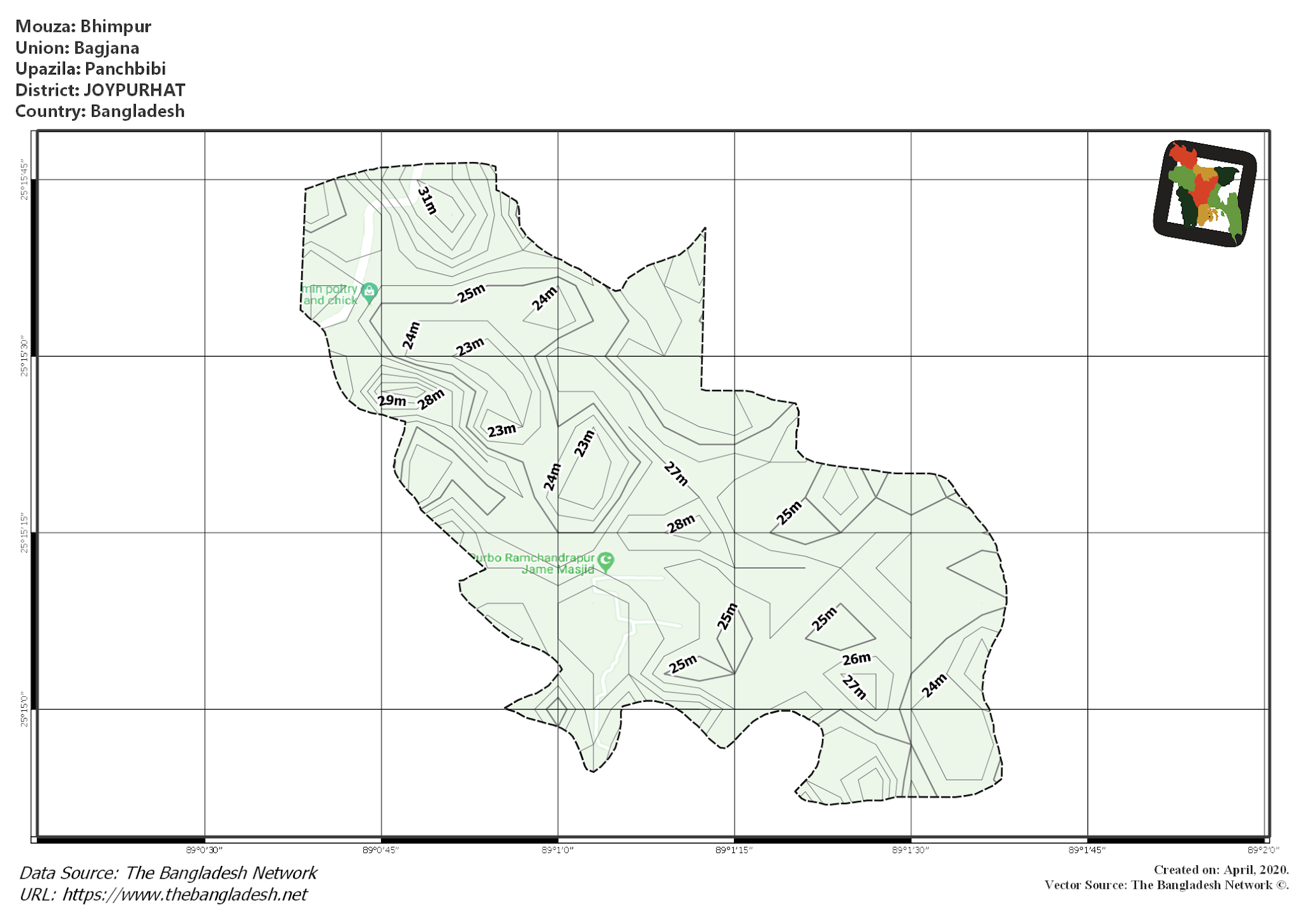 Map of Bhimpur Mouza of Panchbibi Upazila, JOYPURHAT, Bangladesh.