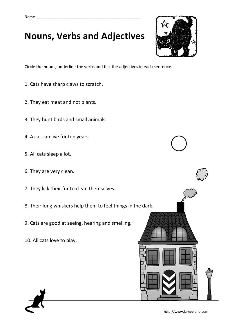 Noun Verb Adjective Worksheet For Grade 3