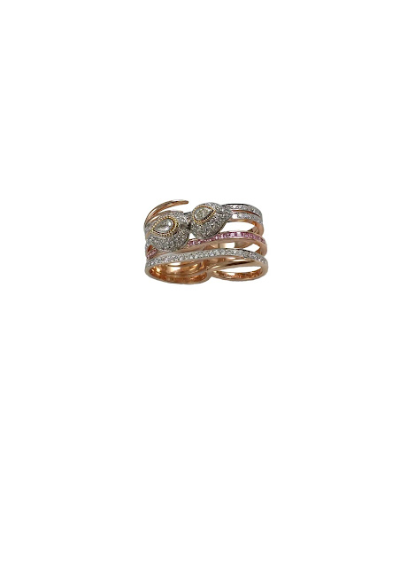 Double finger ring with pink sapphires and white diamonds from Mirari in 18 kt yellow gold Double finger ring with pink sapphires and white diamonds from Mirari in 18 kt yellow gold