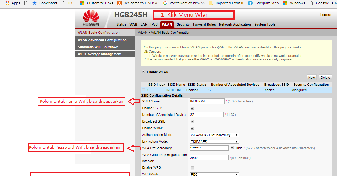 Ganti Password Wifi Indihome Huawei - Password Modem Indihome Hg8245a