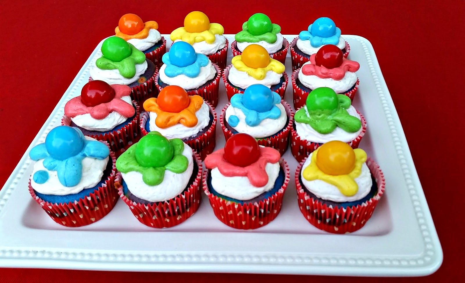 rainbow cupcakes for a paintball party