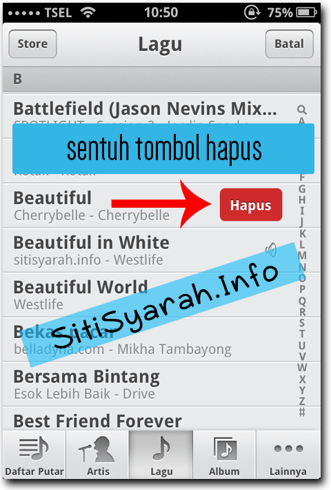 hapus lagu di iphone