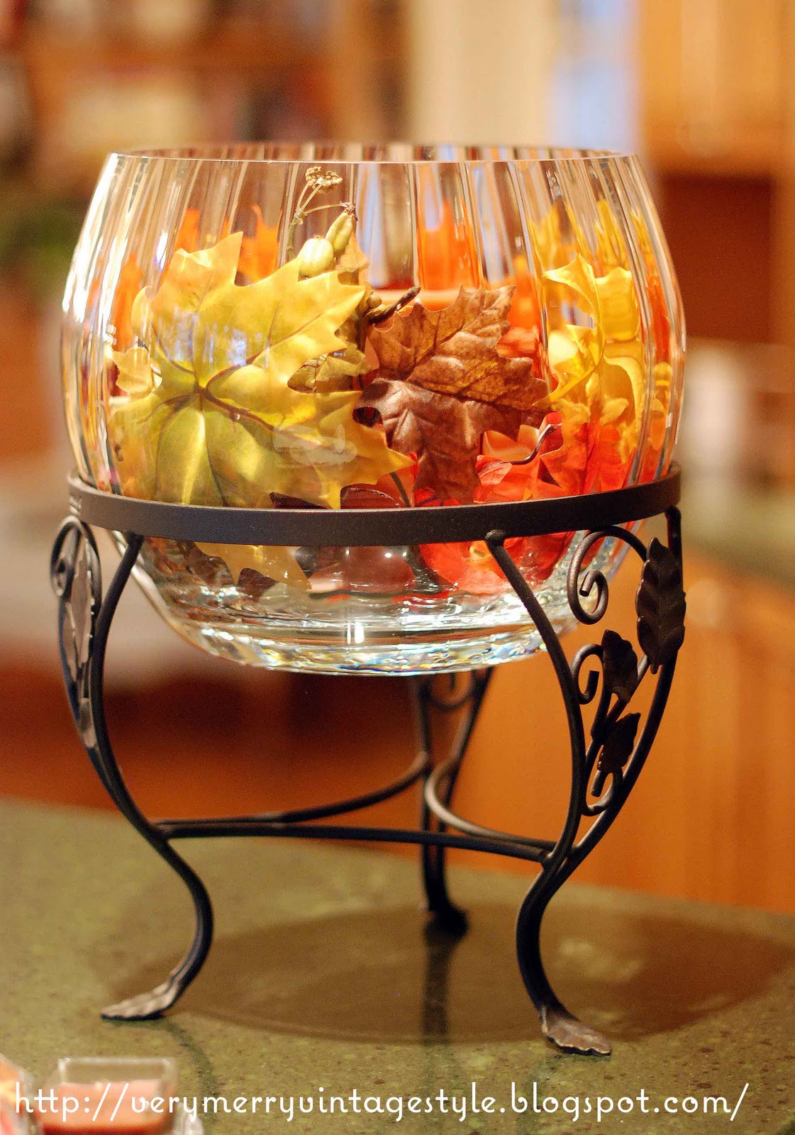 Very Merry Vintage Syle Punch Bowl turned Fall Centerpiece