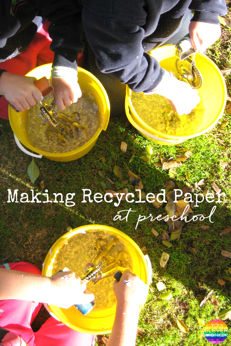 Recycling Paper at Preschool - A hands-on look at how paper is made. Perfect way for preschoolers to see (and feel) how paper is recycled into new paper | you clever monkey