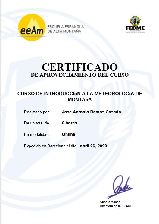 CURSO DE INTRODUCCION A LA METEOROLOGIA DE MONTAÑA (FEDME)