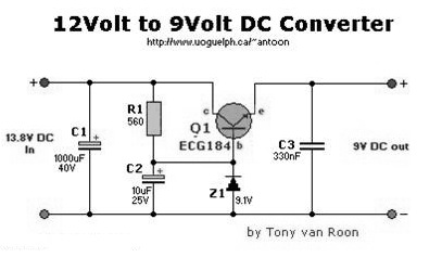 DC to DC converter 12v-9v circuit diagram