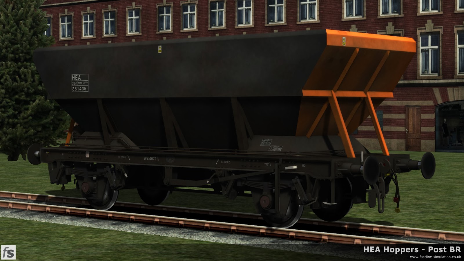 HEA Hoppers - Post BR: Given the scarcity of available photographs this could be a bit of a what if! One of the Loadhaul liveried HEA Hoppers for Train Simulator 2014 is seen after a while in traffic. The overhead warning stickers have been replaced with modern yellow and black ones and the end ladders removed.