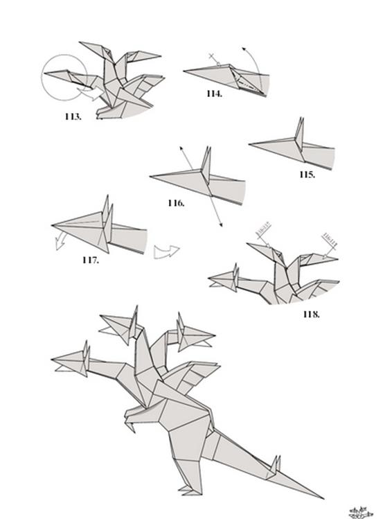 El arte del Origami Dragón de tres cabezas diseñado por Aníbal Voyer