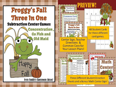 Fern Smith's New Fall Froggy Addition and Subtraction Center Games for Back to School!