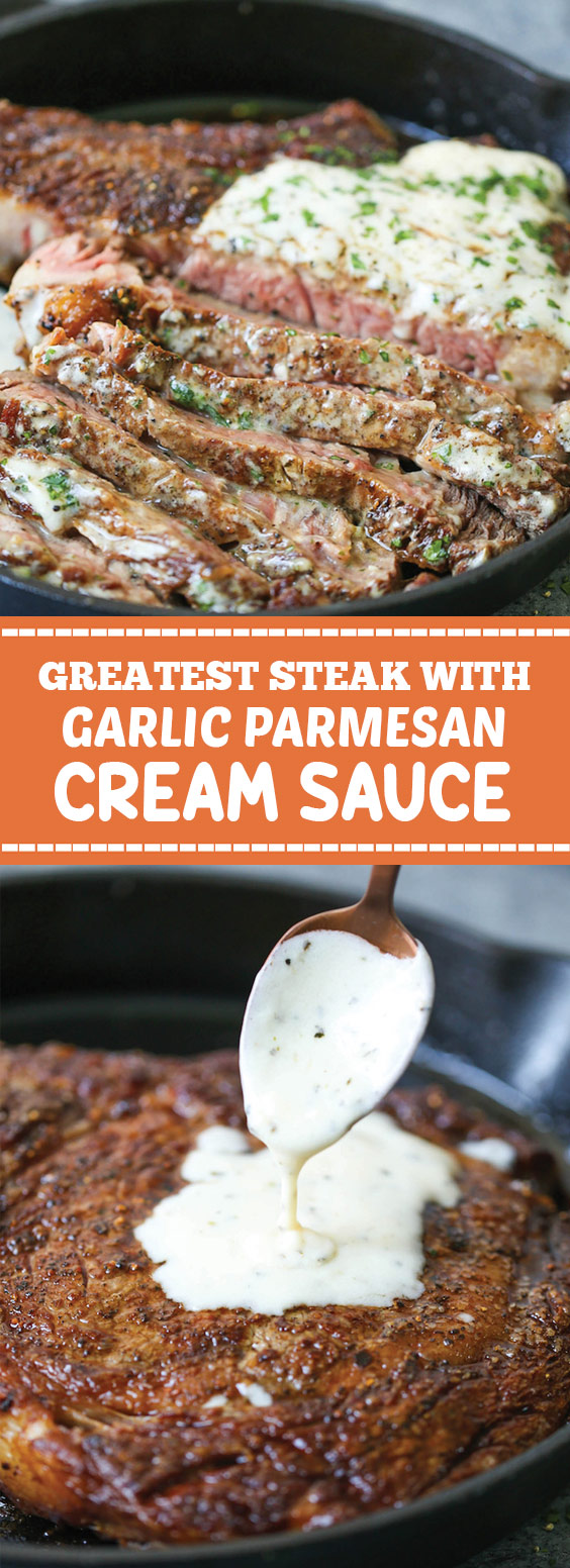 Greatest Steak with Garlic Parmesan Cream Sauce steak steakrecipes