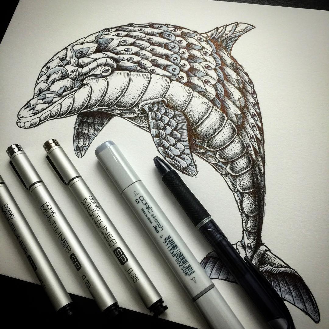 04-Dolphin-Ben-Kwok-Ornate-and-Intricate-Animal-Drawings-www-designstack-co